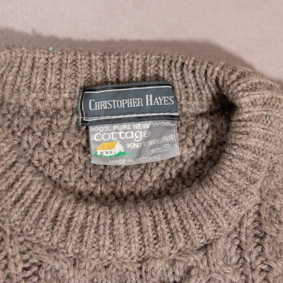 VTG Christopher Hayes Cable Knit Pure New Wool Fisherman Sweater Small Ireland - Picture 2 of 5